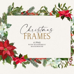 Kerstranden png, kerstbloemframes clipart, winter bloemenranden png, kerstclipart, handgetekend, geen AI-gegenereerd