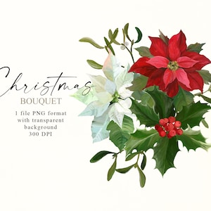 Buquê Floral De Natal Png, Composição De Natal Com Flores De Azevinho E Poinsétia, Buquê De Inverno Png, Desenhado à Mão, Não Gerado por IA