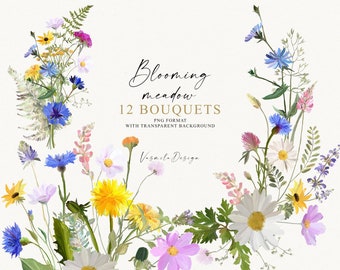 Wildblumensträuße PNG, Sommerwiese Blumen PNG, Blumensträuße Clipart, Blumen Clipart, Hochzeit Blumen Clipart PNG