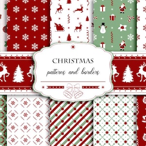 Christmas Seamless Patterns: Xmas Borders, Scrapbook Paper (Digital Download)