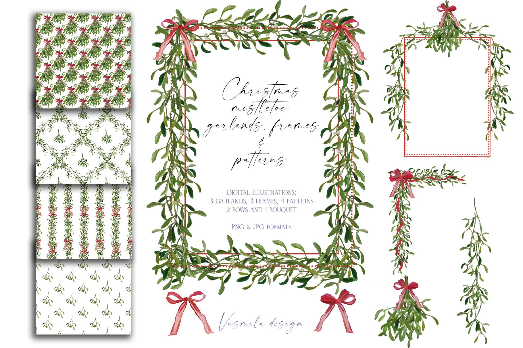 Christmas Floral Frames PNG, Winter Flowers Garlands By Vasmila Design