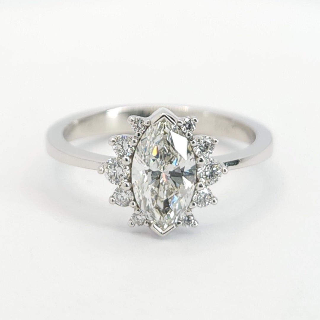 Marquise Diamond Engagement Ring,14k Solid Gold Marquise Diamond Ring ...