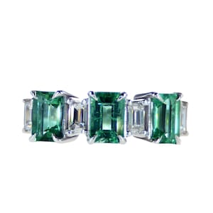 Unique Emerald And Diamond Ring,  Baguette Emerald And Diamond Wedding Ring, Emerald And Diamond Baguette Shape Ring