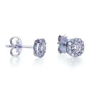 14K White Gold Halo Diamond Earrings - 0.67CT Total (0.45CT Center Stones) - Round Natural Diamond Stud Earrings, Elegant Solid Gold Jewelry