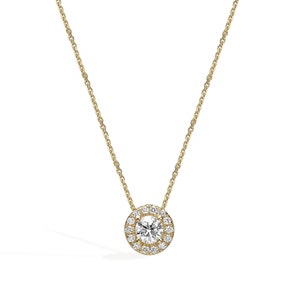 Natural 0.28ct Classic Halo Diamond Necklace, Round Diamond Halo Pendant, 14K Gold Diamond Necklace, Gift For Her, Round Diamond Necklace