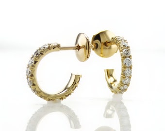 Pendientes de aro de diamantes redondos, pendientes de diamantes de oro amarillo macizo de 14 quilates, pendientes de aro de diamantes y oro amarillo de 1,03 quilates