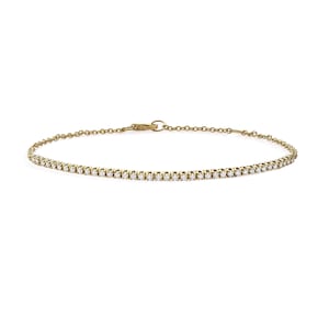 Yellow Gold Diamond Tennis Bracelet, Round Diamond Tennis Bracelet, Yellow Gold Tennis Bracelet With Chain 0.29CT Diamonds - Great Gift