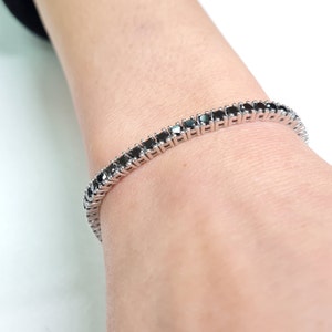 Natural Black Diamonds Tennis Bracelet, 14K White Solid Gold Black Diamonds Tennis Bracelet, Black Diamond Tennis Bracelet