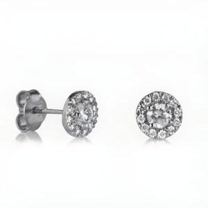 White Gold Halo Earrings, Round Diamond Stud Earrings, 14K Solid Gold Stud Earrings, Diamond Earrings, Halo Natural Diamond Earrings