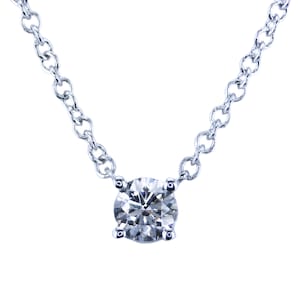 Classic 14k White Solid Gold 0.20 CT Diamond Necklace, Round Diamond Pendant, Solid Gold Pendant Diamond  Necklace