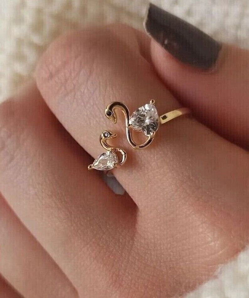 Women Diamond Toi Et Moi Duck Shape Ring, 1.2 Ct Round Diamond Ring, 14K Yellow Gold Plated, Wedding Bridal Ring, Engagement Ring, Gift's image 1
