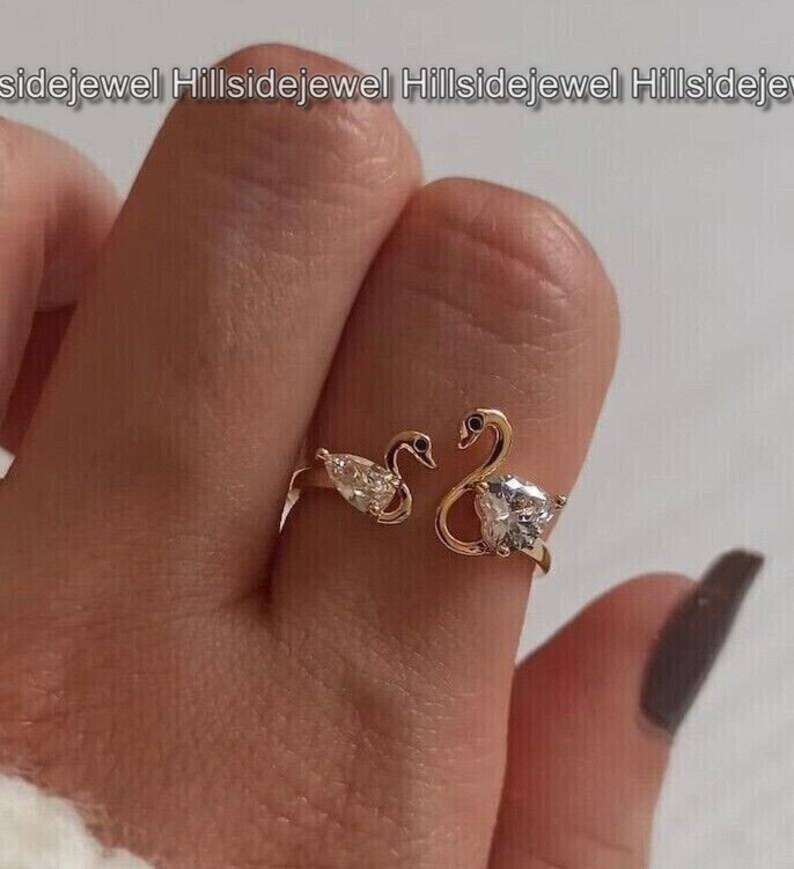 Women Diamond Toi Et Moi Duck Shape Ring, 1.2 Ct Round Diamond Ring, 14K Yellow Gold Plated, Wedding Bridal Ring, Engagement Ring, Gift's image 4