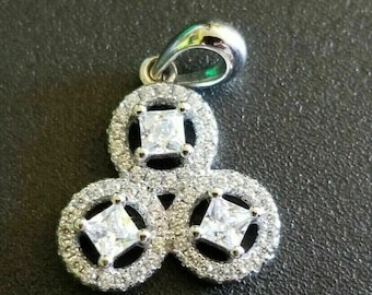Three Stone Halo Moissanite Pendant, 925 Sterling Silver, Wedding Diamond Pendant, 2 Ct Princess Diamond, Engagement Pendant, Gift For Her