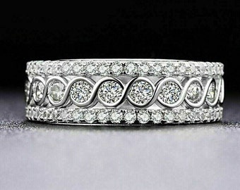 Banda de eternidad completa, banda de diamantes de diseñador única, oro blanco de 14 qt, banda de diamantes de boda, anillo de diamantes de 2,4 qt, anillo de compromiso para ella, regalo