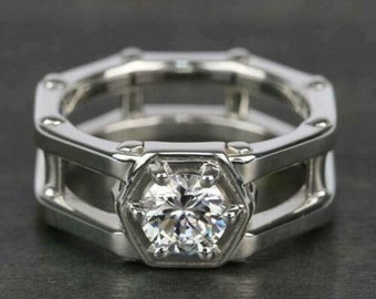 Men's Engagement Ring, Men's Moissanite Ring, 2.0 Ct Colorless Moissanite Ring, 14K White Gold, Men's Solitaire Ring, Men's Wedding Ring
