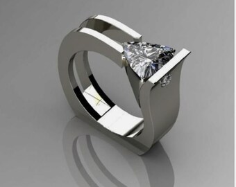 Bague de fiançailles élégante pour homme, diamants taille billion 2 carats, alliance pour homme, or blanc 14 carats, bague d'anniversaire, cadeau pour lui, cadeau personnalisé