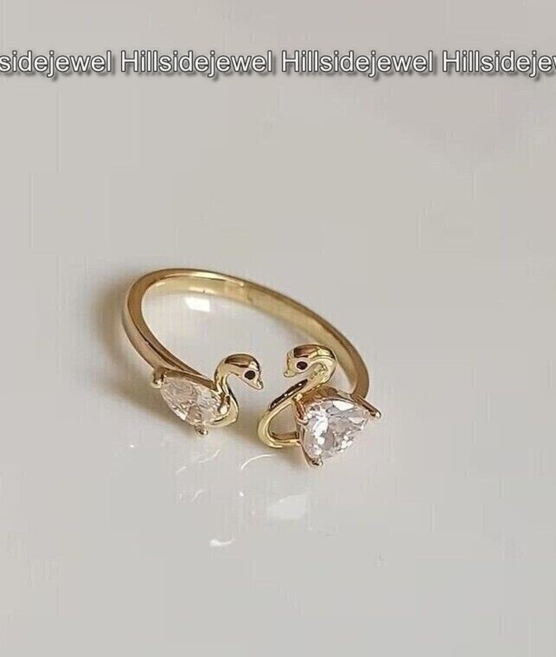 Women Diamond Toi Et Moi Duck Shape Ring, 1.2 Ct Round Diamond Ring, 14K Yellow Gold Plated, Wedding Bridal Ring, Engagement Ring, Gift's image 2