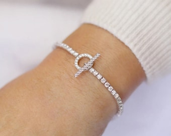 Dainty Diamond Interlocking Bracelet, 925 Sterling Silver, Gift For Her, Tennis Bracelet, Birthday Gift, Wedding Gift Bracelet