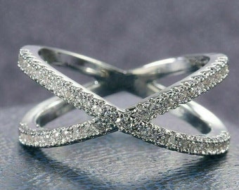 Anillo de diamantes criss cross, anillo de diamantes de 1,9 qt, anillo de diamantes de compromiso, anillo de promesa de aniversario, anillo de boda de astilla de ley, anillo de mujer