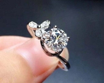 Anillo floral de moissanita, anillo de diamantes de compromiso, oro blanco de 14 qt, anillo de moissanita incoloro de 1,3 qt, anillo nupcial de boda, pequeños regalos sorprendidos
