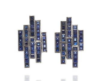 Unique Fancy Sapphire Stud Wedding Earrings, 2.3 Ct Diamond Earrings, 14K White Gold Earrings, Anniversary Promise Earrings, Gift For Her