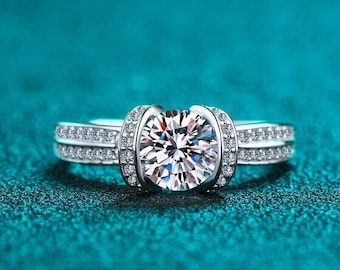 Women's Engagement Ring, Wedding Diamond Ring, 1.9 Ct Colorless Moissanite Ring, 14K White Gold Ring, Bridesmaid Gifts, Tiny Wedding Ring