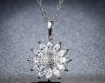 Sunflower Wedding Diamond Necklace, 3.6 Ct Marquise Diamond Necklace, 14K White Gold, Floral Diamond Pendant Without Chain, Women's Necklace