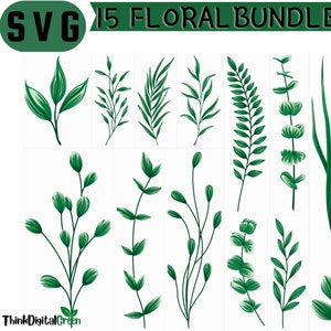 Floral Leaf SVG Bundle: Hand-Drawn Plant & Wreath Templates (Digital Download)