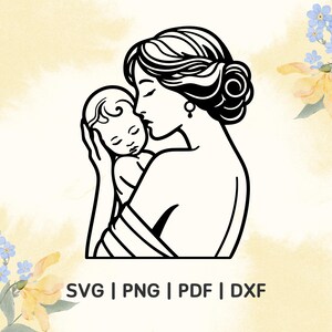 Mãe com recém-nascido SVG PNG PDF dxf Arquivos | Arquivos de corte de maternidade e bebê para Cricut e Silhouette | Artesanatos DIY para personalização