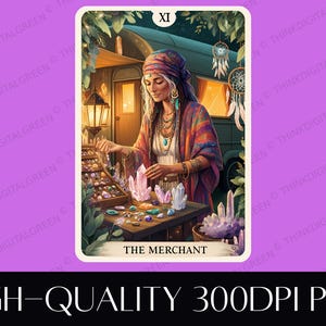 El mercader / Lectura de tarot gitano PNG / Diseño de carta de tarot gitano místico / Arte PNG de brujería espiritual / Descarga digital de alta calidad 300 DPI