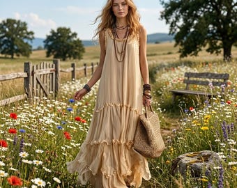 Boho Party Maxi Dress, Tiered Ruffle Dress, Sweetheart Neck Sleeveless Flowy Dress, Beach Vacation Outfit, Romantic Summer Dress