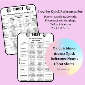 Tarot Quick Reference Guide, Tarot Cheat Sheet PDF, Astrology, Tarot Keywords, Printable, Instant Download, Grimoire Pages, Book of Shadows