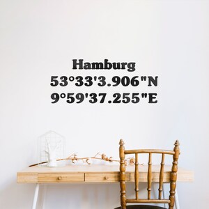 Personalisierte Koordinaten deiner Stadt aus Acrylglas | Längen- und Breitegrad Wanddeko | individueller Schriftzug | Geschenk zum Einzug
