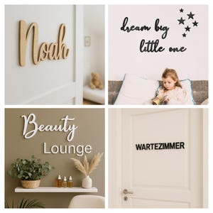 Personalisierter Schriftzug aus Holz oder Acrylglas | 3D Text Wanddeko | Individuelles Namensschild | Geschenk Spruch für die Wand | Deko
