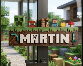 Letrero de puerta de minería, letrero 3D para habitación de gamer, decoración de pared personalizada para habitación infantil, letrero de mina estilo Minecraft, regalo para gamer