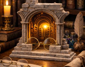 Book Lover Glasses Holder, Fantasy Library Eyewear Stand, Wooden Spectacles Organizer, Book Nook Glasses Stand, Desk Decor for Readers