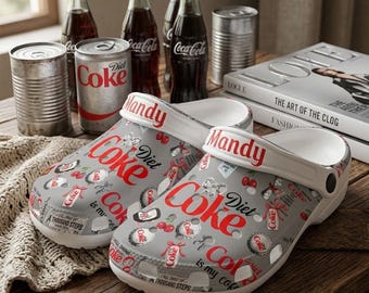 Diet Cola Lover Custom Name Clogs, Personalized Soda Lover Crocs, Funny Coke Gift, Cherry Coke Aesthetic Shoes, Cute Casual Slip On