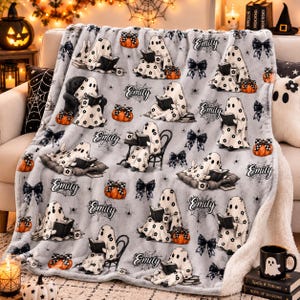 Hallowee Boo Reading book Blanket Custom Book Lover Blanket,Cozy Reading Ghost Throw Cute Spooky Fall Gift
