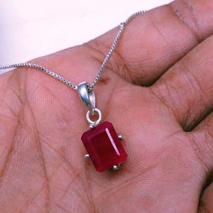 Handmade Sterling Silver Red Imitation Gemstone Pendant Necklace