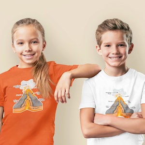 Maglietta per bambini con diagramma vulcanico / Maglietta per l'apprendimento delle scienze della Terra per la scuola domestica, Maglietta STEM di geologia, Regalo educativo