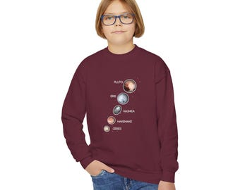 Dwarf Planets Youth Crewneck Sweatshirt: Solar System Astronomy