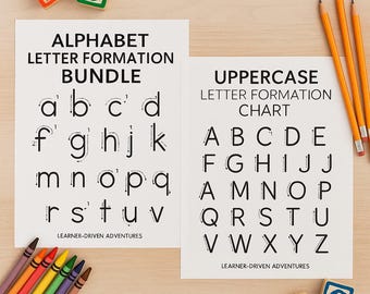 Alphabet Letter Formation Chart Bundle | Uppercase + Lowercase Handwriting Practice Printable | Learner-Driven Adventures PDF Download