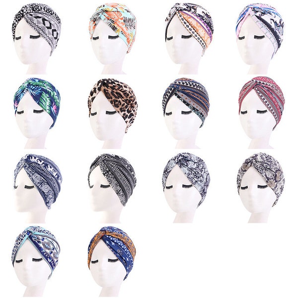 Women Turban Kopftuch Mütze Cotton - Headscarf made of cotton in a knot design, for spring, summer, autumn, winter as a headgear