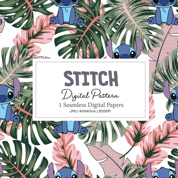 Lilo and Stitch Digital Paper Seamless Pattern tropical, Pink Lilo cartoon Party background