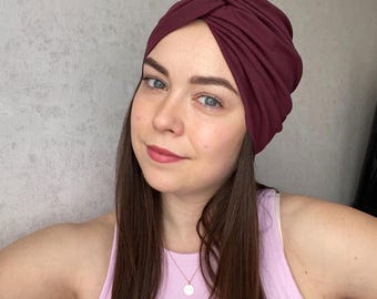 Dwustronny, cienki turban po chemioterapii - (95 bawełny + 5 elastanu)