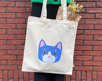 Cute Cat Tote bag | Illustrated Tote Bag | Art Bag | Canvas bag | 100% organic cotton | Gift | Heat press vinyl print | Premium quality