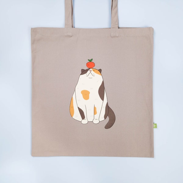 Calico Cat Grey Tote Bag | Illustrated Totebag | Art Bag | Canvas Bag | Organic Cotton | Thick Cotton | Gift | Vinyl Print | Premium Quality