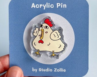 Schreeuwende kip acryl pin | Schattige dierenpin | Grappige dierenpin | Transparante Pin | Hart clutch pinnen | Kip cadeau