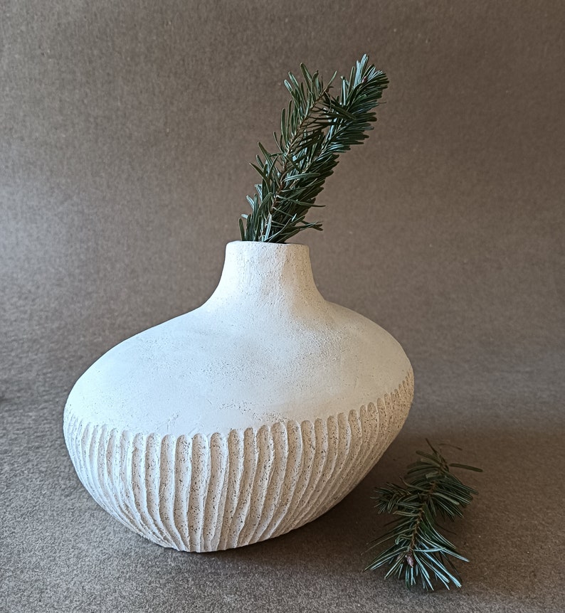 Textured White Ceramic Vase, Relief Sculpture Vase, Home Decor, Handmade Rounded Vase, Unique