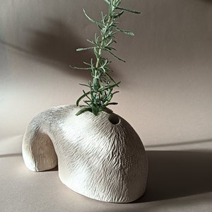 Whale sculpture vase, marine shape sculpture, elegant vase, rustic white vase, with relief, inspired by nature